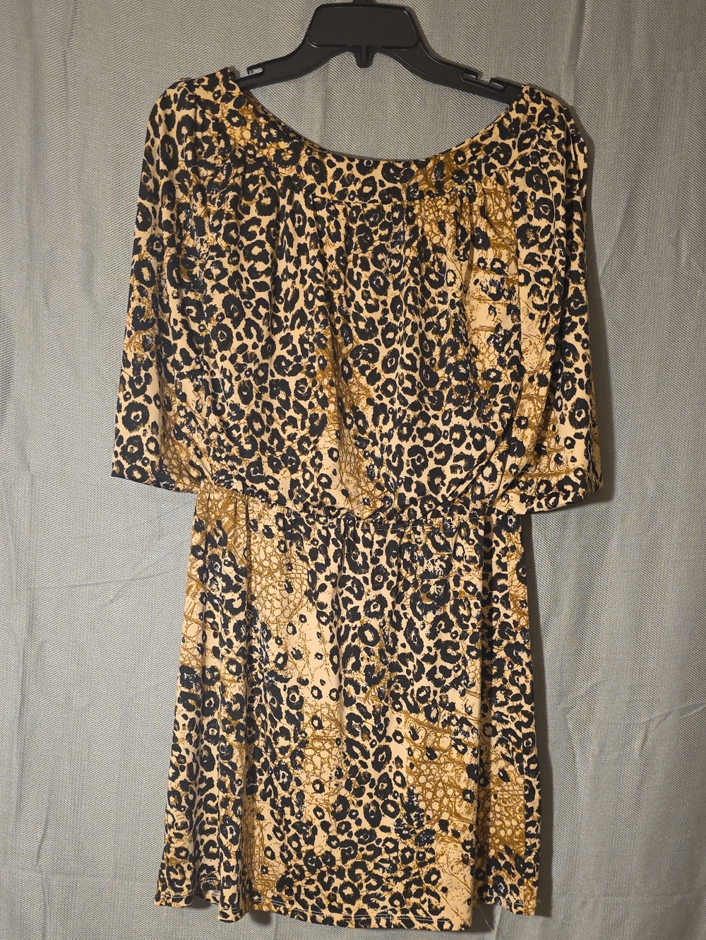 Leopard-Print Waist-Defined Mini Dress in Tan and Black